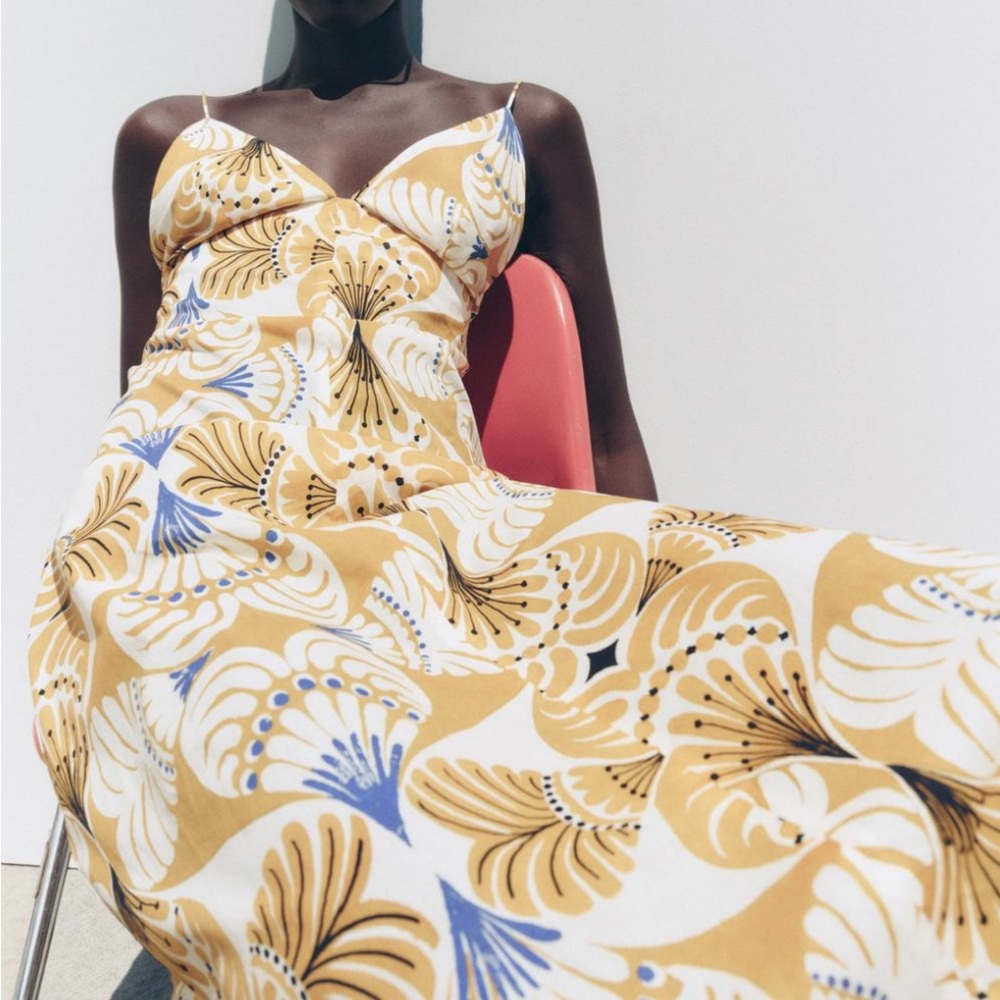 Floral Yellow and Blue Maxi Dress